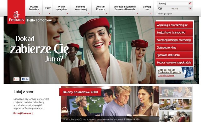 Emirates udostępniły stronę internetową w wersji polskiej