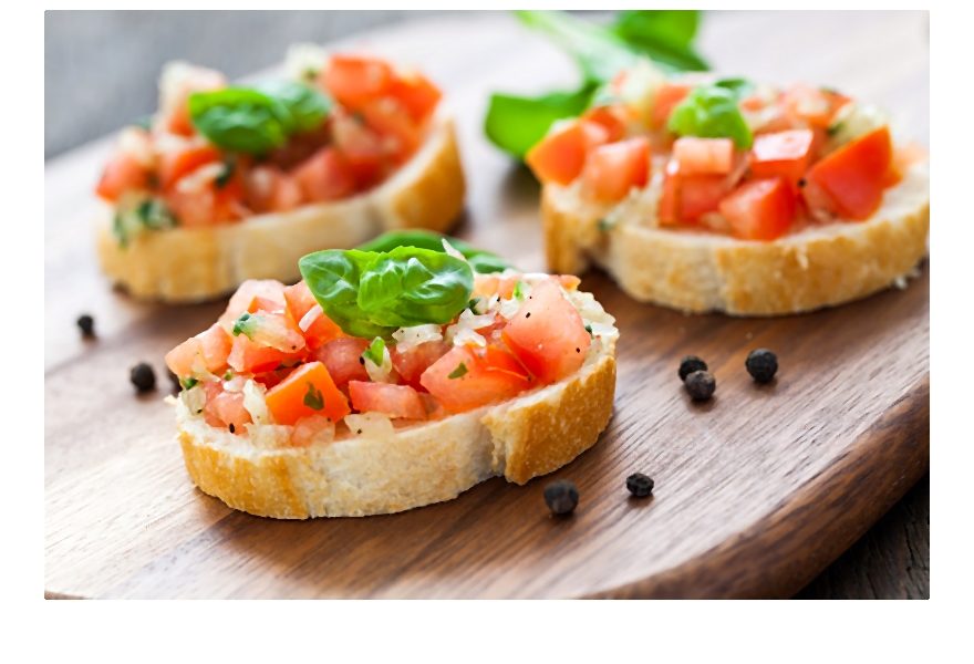 Przepis na karnawałowe przyjęcie: Bruschetta z pomidorami i sosem musztardowo-paprykowym